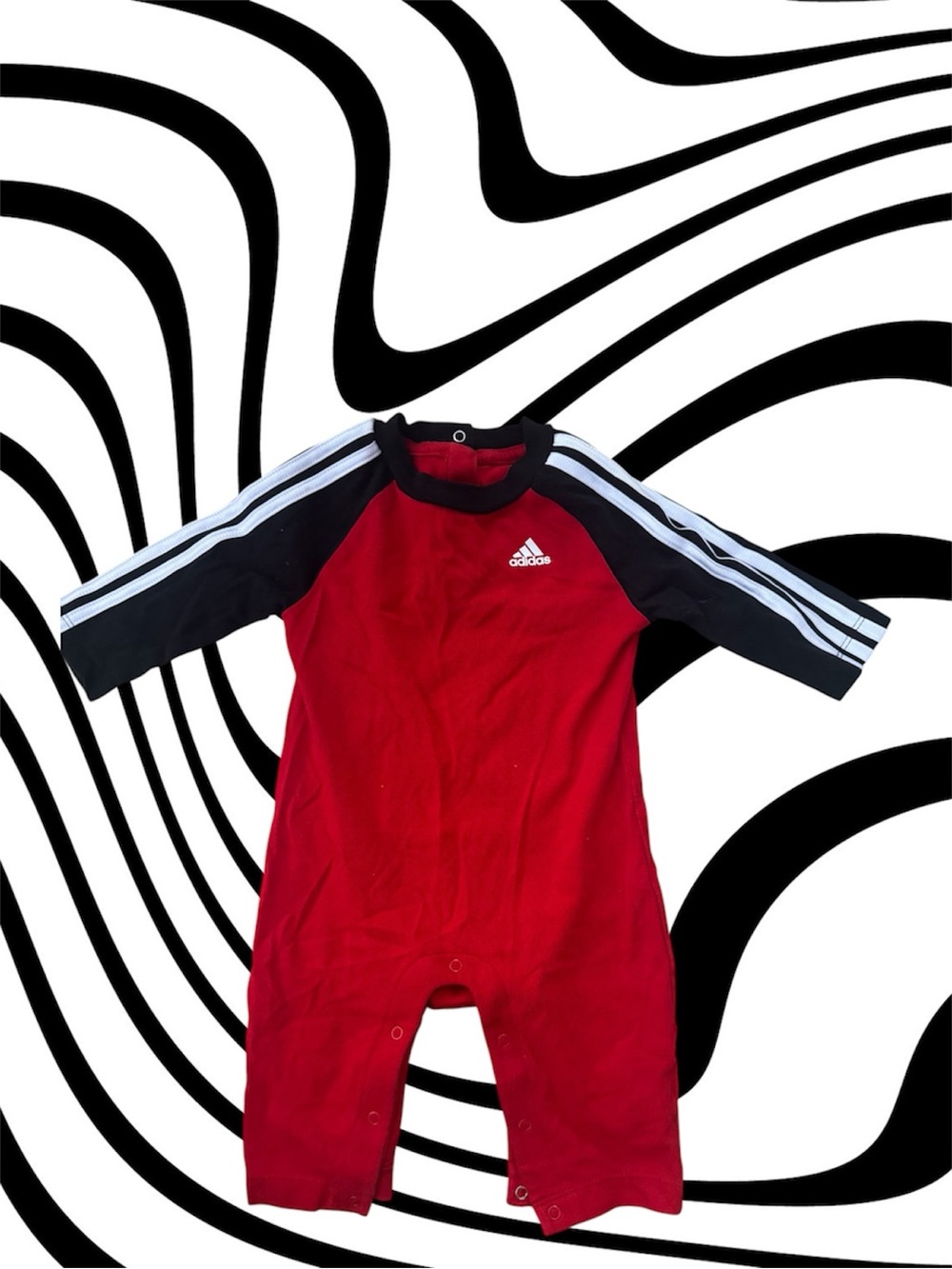 adidas Red and Black Baby Romper with White Stripes